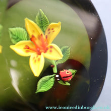 Load image into Gallery viewer, Vintage LIMITED EDITION 1991 Caithness Glass Paperweight. Entitled "Lily and Ladybird" by William Manson
