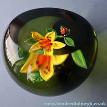 Load image into Gallery viewer, Vintage LIMITED EDITION 1991 Caithness Glass Paperweight. Entitled "Lily and Ladybird" by William Manson
