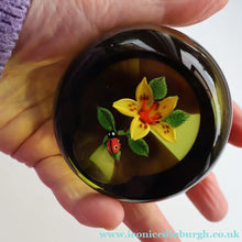 Load image into Gallery viewer, Vintage LIMITED EDITION 1991 Caithness Glass Paperweight. Entitled "Lily and Ladybird" by William Manson
