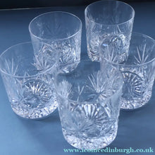 Load image into Gallery viewer, Vintage LOT OF FIVE 1980s Edinburgh Crystal Whisky Tumblers STAR OF EDINBURGH Pattern. 3 1/4 inches 
