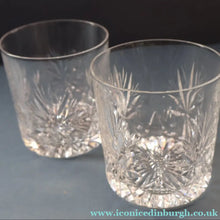 Load image into Gallery viewer, Vintage PAIR of 1960s Edinburgh Chunky Crystal Whisky Tumblers STAR OF EDINBURGH Pattern
