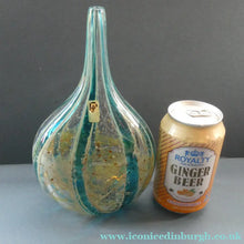 Load image into Gallery viewer, Vintage Maltese Mdina Crysal Blue Stripe LOLLIPOP Vase. 8 inches High
