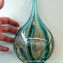 Load image into Gallery viewer, Vintage Maltese Mdina Crysal Blue Stripe LOLLIPOP Vase. 8 inches High
