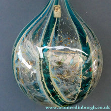 Load image into Gallery viewer, Vintage Maltese Mdina Crysal Blue Stripe LOLLIPOP Vase. 8 inches High
