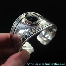 Load image into Gallery viewer, Vintage 925 Silver Cuff Bracelet with Onyx Cabochon Mexican
