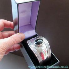 Load image into Gallery viewer, Vintage 925 Silver Cuff Bracelet with Onyx Cabochon Mexican
