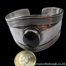 Load image into Gallery viewer, Vintage 925 Silver Cuff Bracelet with Onyx Cabochon Mexican
