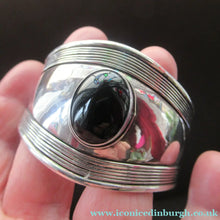 Load image into Gallery viewer, Vintage 925 Silver Cuff Bracelet with Onyx Cabochon Mexican
