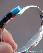 Load image into Gallery viewer, Vintage Mexican Taxco 925 Sterling Silver Bracelet Bangle with Coloured Agate Stones 
