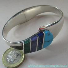 Load image into Gallery viewer, Vintage Mexican Taxco 925 Sterling Silver Bracelet Bangle with Coloured Agate Stones 
