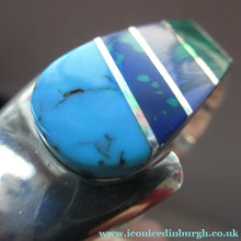 Load image into Gallery viewer, Vintage Mexican Taxco 925 Sterling Silver Bracelet Bangle with Coloured Agate Stones 
