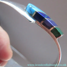 Load image into Gallery viewer, Vintage Mexican Taxco 925 Sterling Silver Bracelet Bangle with Coloured Agate Stones 
