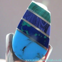 Load image into Gallery viewer, Vintage Mexican Taxco 925 Sterling Silver Bracelet Bangle with Coloured Agate Stones 
