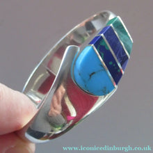 Load image into Gallery viewer, Vintage Mexican Taxco 925 Sterling Silver Bracelet Bangle with Coloured Agate Stones 

