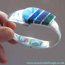 Load image into Gallery viewer, Vintage Mexican Taxco 925 Sterling Silver Bracelet Bangle with Coloured Agate Stones 
