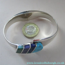 Load image into Gallery viewer, Vintage Mexican Taxco 925 Sterling Silver Bracelet Bangle with Coloured Agate Stones 
