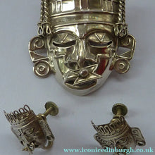 Load image into Gallery viewer, Vintage MEXICAN Taxco SILVER Mayan / Aztec Brooch PLUS Matching Screw On Earrings
