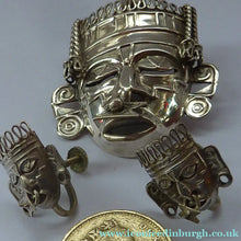 Load image into Gallery viewer, Vintage MEXICAN Taxco SILVER Mayan / Aztec Brooch PLUS Matching Screw On Earrings
