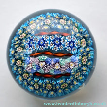 Load image into Gallery viewer, Fine MAGNUM Vintage MURANO Closepack Paperweight with Intricate Millefiori Canes and Three Long Red Latticino Canes
