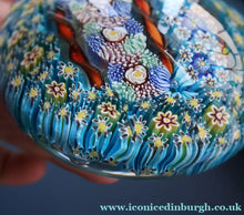 Load image into Gallery viewer, Fine MAGNUM Vintage MURANO Closepack Paperweight with Intricate Millefiori Canes and Three Long Red Latticino Canes
