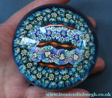Load image into Gallery viewer, Fine MAGNUM Vintage MURANO Closepack Paperweight with Intricate Millefiori Canes and Three Long Red Latticino Canes
