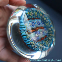 Load image into Gallery viewer, Fine MAGNUM Vintage MURANO Closepack Paperweight with Intricate Millefiori Canes and Three Long Red Latticino Canes
