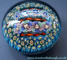 Load image into Gallery viewer, Fine MAGNUM Vintage MURANO Closepack Paperweight with Intricate Millefiori Canes and Three Long Red Latticino Canes
