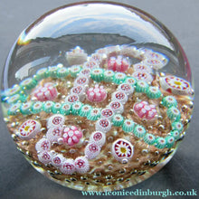 Load image into Gallery viewer, Vintage Murano Italian Glass Paperweight with Gold Aventurine and Millefiori
