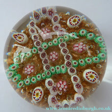 Load image into Gallery viewer, Vintage Murano Italian Glass Paperweight with Gold Aventurine and Millefiori
