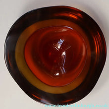 Load image into Gallery viewer, Vintage Murano Glass Triangular Amber and Golden Amber Sommerso GEODE Bowl
