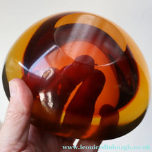 Load image into Gallery viewer, Vintage Murano Glass Triangular Amber and Golden Amber Sommerso GEODE Bowl
