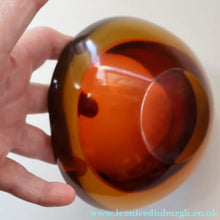 Load image into Gallery viewer, Vintage Murano Glass Triangular Amber and Golden Amber Sommerso GEODE Bowl
