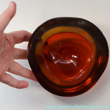Load image into Gallery viewer, Vintage Murano Glass Triangular Amber and Golden Amber Sommerso GEODE Bowl

