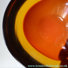 Load image into Gallery viewer, Vintage Murano Glass Triangular Amber and Golden Amber Sommerso GEODE Bowl
