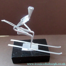 Load image into Gallery viewer, Scottish Horseshoe Nail Sculpture of a Skiing Man
