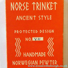 Load image into Gallery viewer, Vintage NORWEGIAN Pewter Pendant with Ancient Cave Carving Images. Original Leather Hanging Thong - Vintage Jewellery

