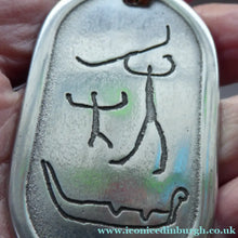 Load image into Gallery viewer, Vintage Norwegian Pewter Pendant Cave Carving Images
