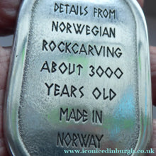 Load image into Gallery viewer, Vintage Norwegian Pewter Pendant Cave Carving Images
