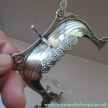 Load image into Gallery viewer, Pair of Norwegian Silver Viking Ship Salt Cellars with Clear Glass Liners
