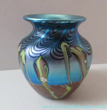 Load image into Gallery viewer, Vintage OKRA Glass Vase with Lustres, Peacock Trails and Tiny White Flowers
