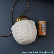 Load image into Gallery viewer, Vintage Opaque White Milk Glass ART DECO Hanging Lampshade with Brass Fittings
