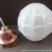 Load image into Gallery viewer, 1930s Art Deco White Glass Pendant Hanging LIght Shade with Copper Fittings
