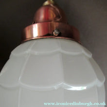 Load image into Gallery viewer, 1930s Art Deco White Glass Pendant Hanging LIght Shade with Copper Fittings

