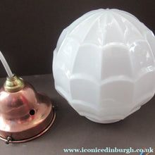 Load image into Gallery viewer, 1930s Art Deco White Glass Pendant Hanging LIght Shade with Copper Fittings
