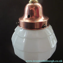 Load image into Gallery viewer, 1930s Art Deco White Glass Pendant Hanging LIght Shade with Copper Fittings
