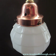 Load image into Gallery viewer, 1930s Art Deco White Glass Pendant Hanging LIght Shade with Copper Fittings
