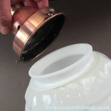 Load image into Gallery viewer, 1930s Art Deco White Glass Pendant Hanging LIght Shade with Copper Fittings
