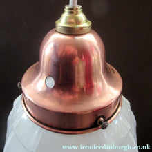 Load image into Gallery viewer, 1930s Art Deco White Glass Pendant Hanging LIght Shade with Copper Fittings
