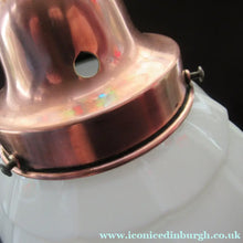 Load image into Gallery viewer, 1930s Art Deco White Glass Pendant Hanging LIght Shade with Copper Fittings

