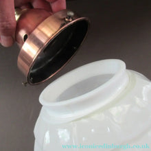 Load image into Gallery viewer, 1930s Art Deco White Glass Pendant Hanging LIght Shade with Copper Fittings
